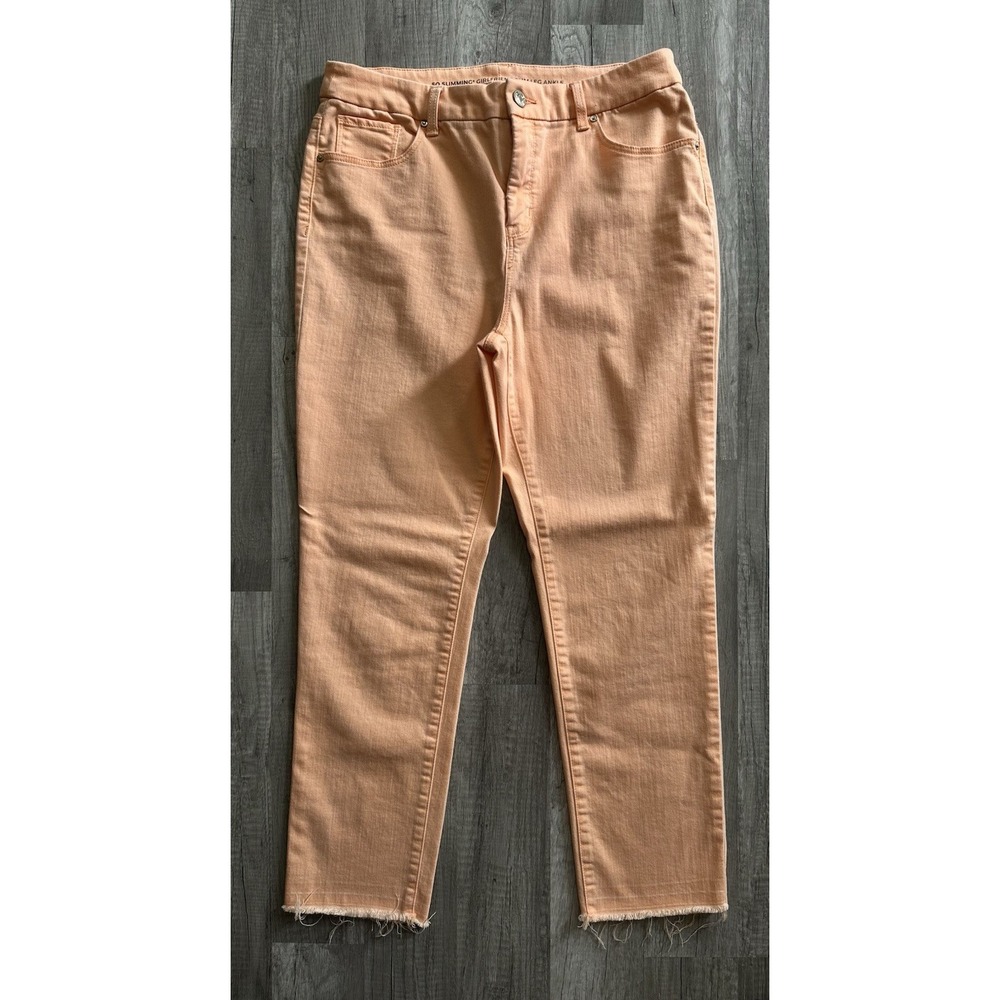 Chico's Pants Jeans So Slimming Girlfriend Slim Leg Ankle Peach‎ Stretch Size 8R